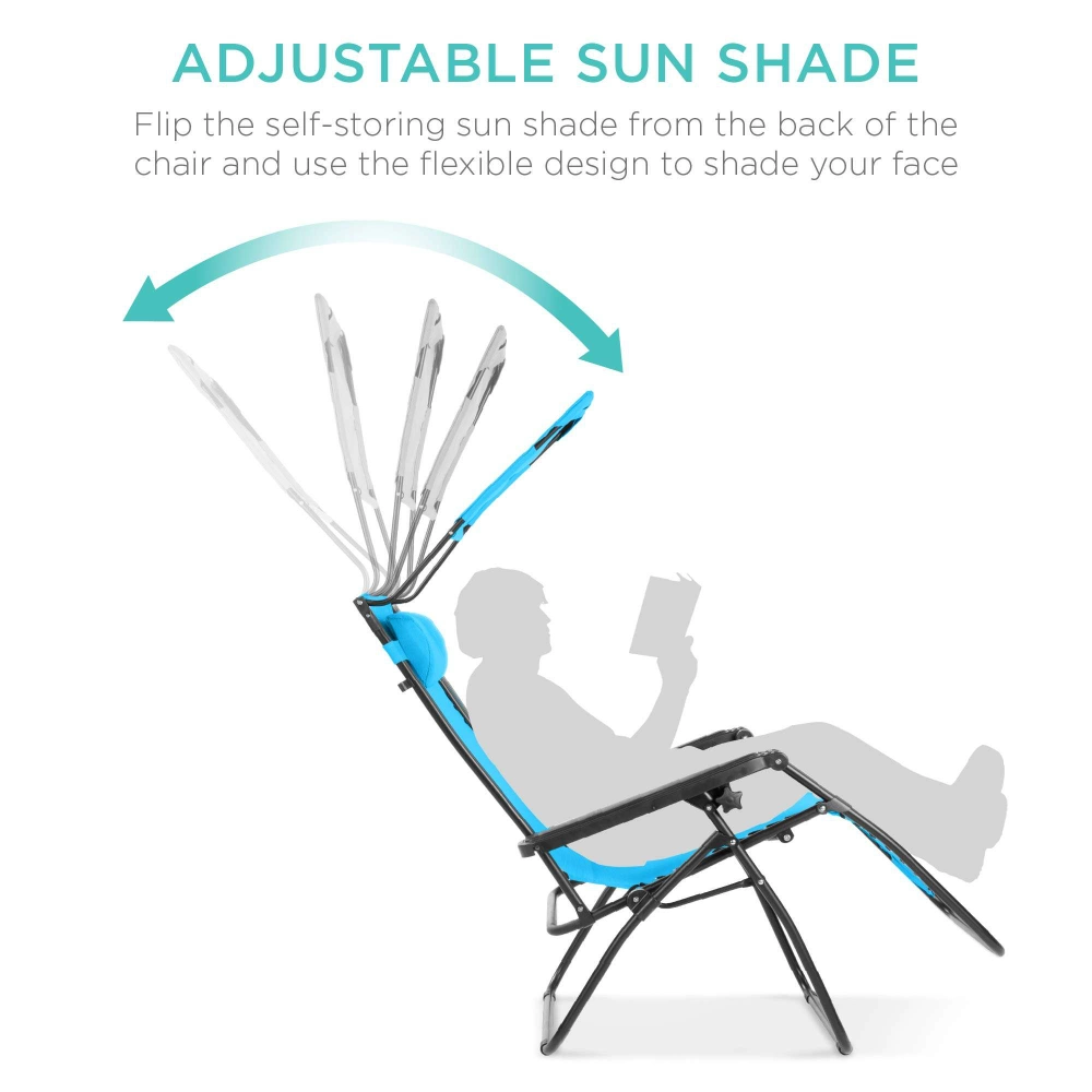 Outdoor Beach Chair with Foldable Sun Visor Folding Outdoor Leisure Chair