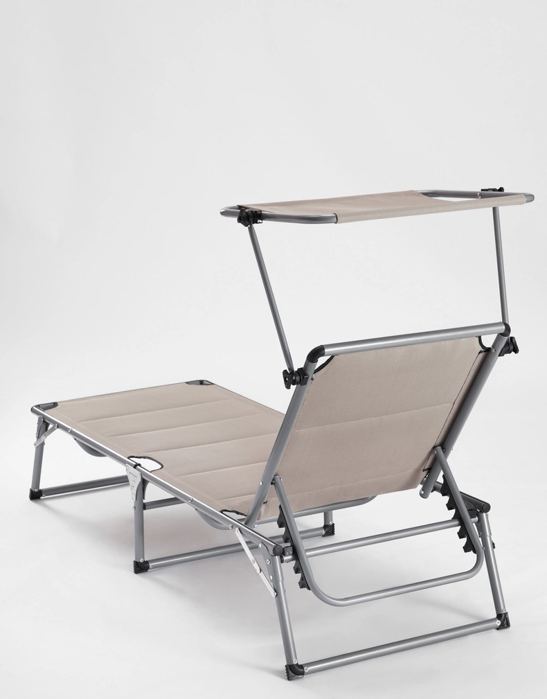 2 Sun Lounger with Sun Shade Foldable Deckchair with Parasol Reclining Polyester Chair