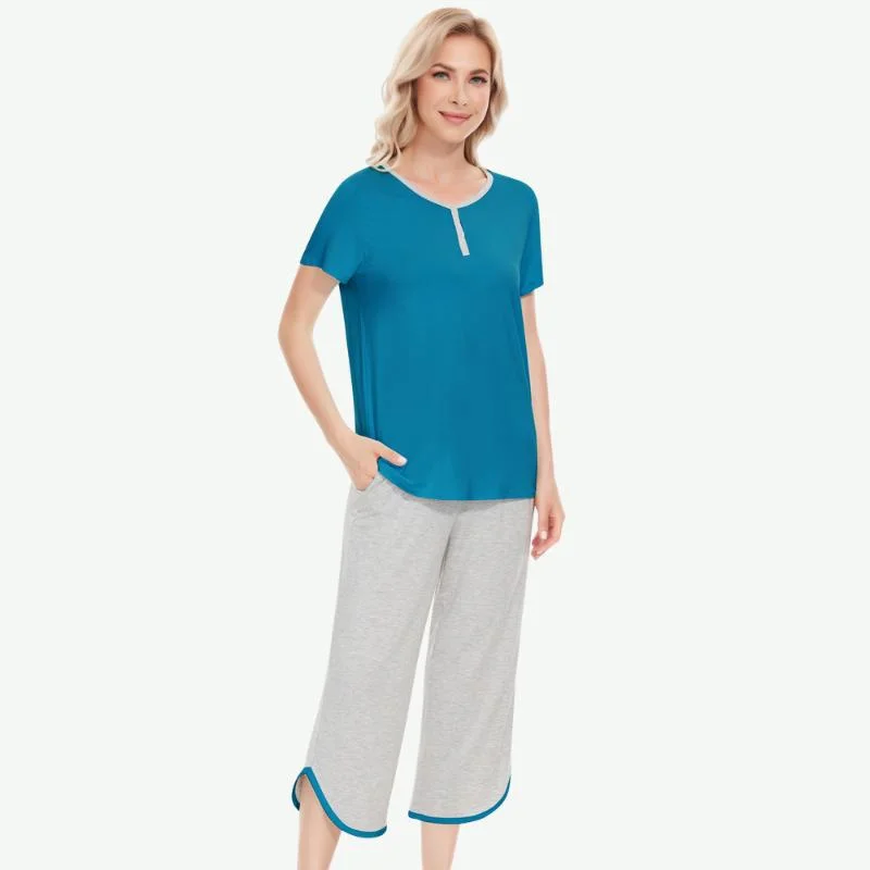 Wholesale Women Soft Bamboo Lounge Cropped Pajama Sets