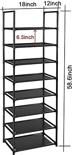 16 Pairs Space Saving Black Shoe Rack Organizer Shelf Stand Tower