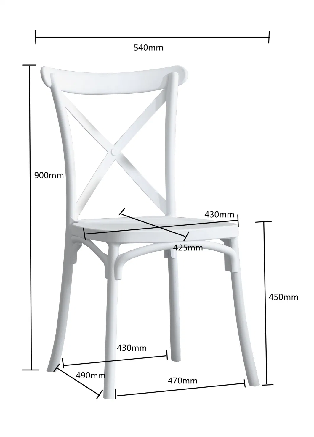 Modern French Style Wedding White PP Plastic Cross Back Chair