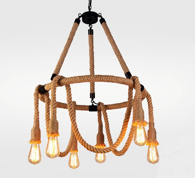 Vintage Hemp Rope Chandelier Lamp Hanging Pendant Light Indoor Decoration Lighting