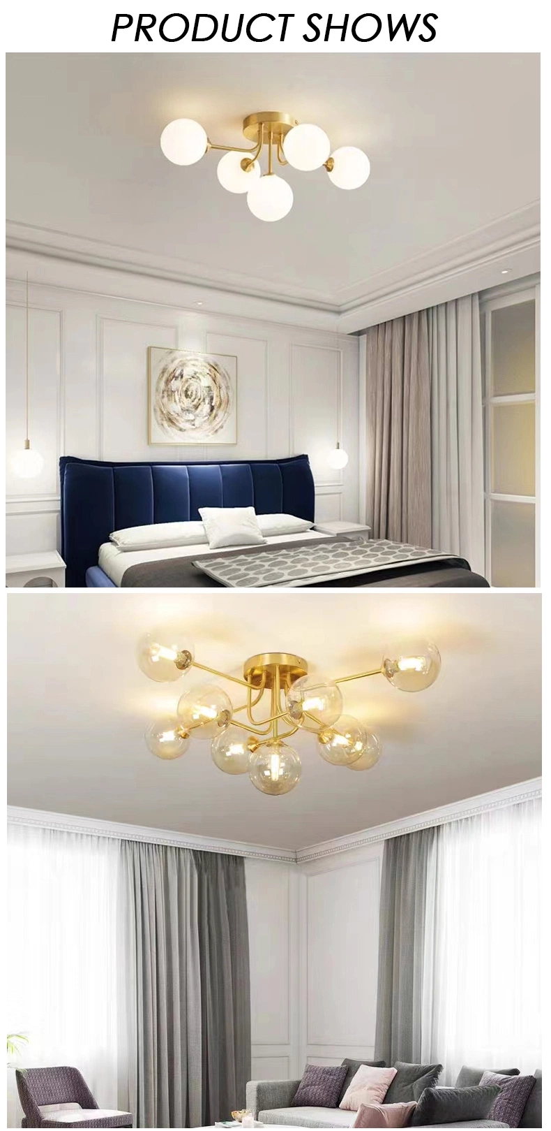 Modern Chandelier LED Lamp Multi Heads Glass Ball Light Pendant Lighting for Dining Room