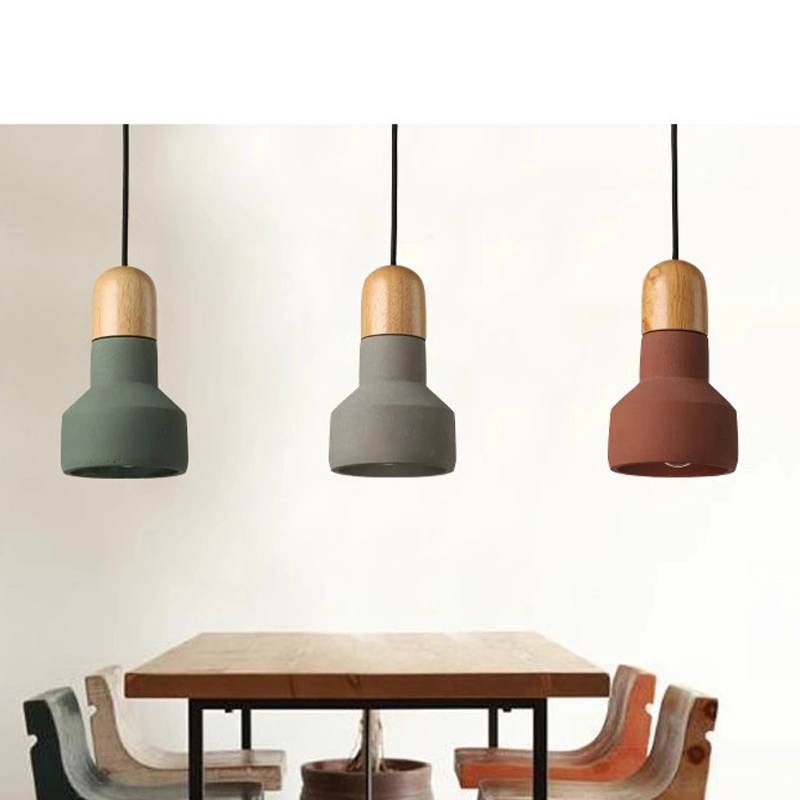 Custom Grey Wood Concrete Pendant Light Red Green Cement Pendant Lamp