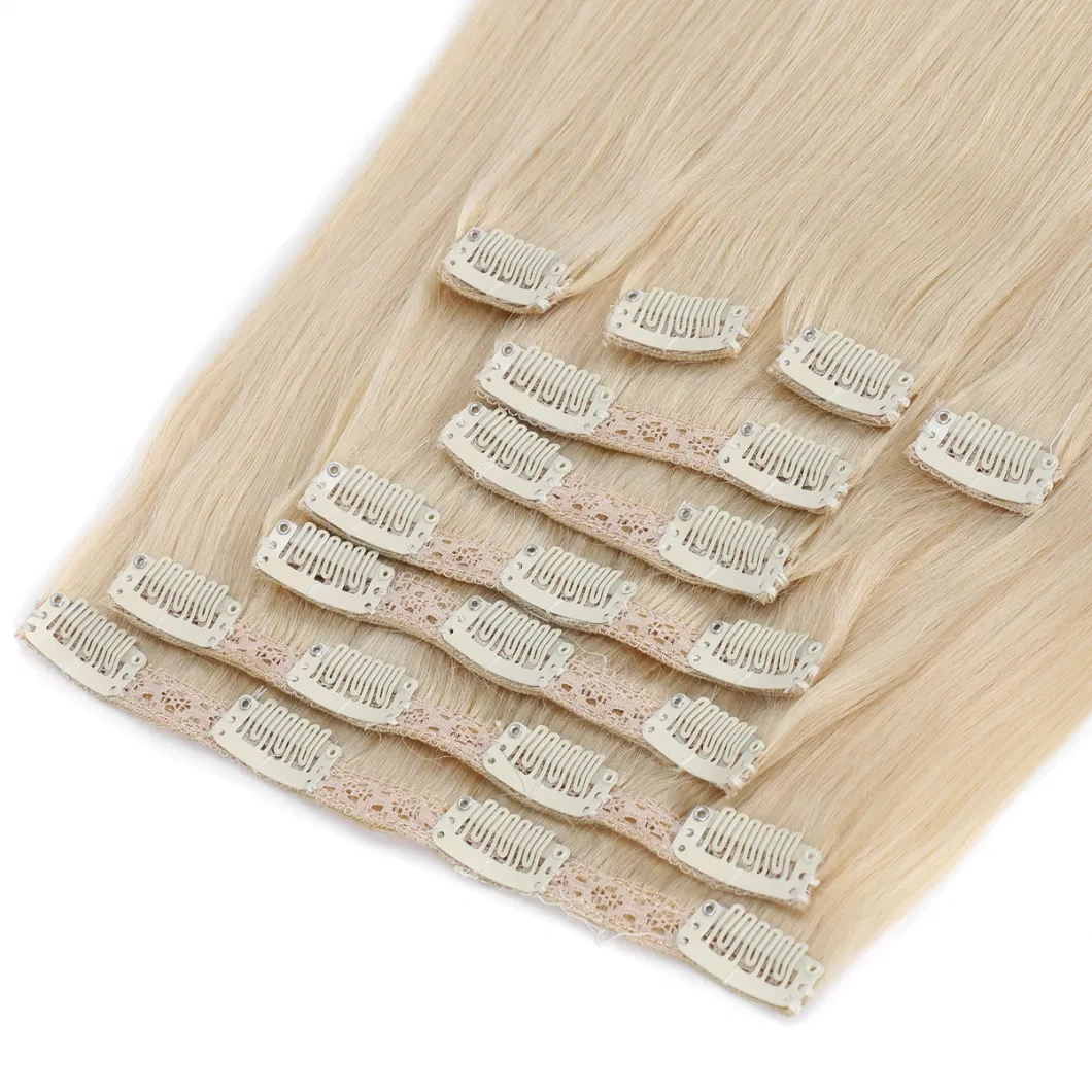 613# 60# Pure Blonde Color Clip on Human Hair Extension for Full Head Deluxe 120-160-220gram/Set