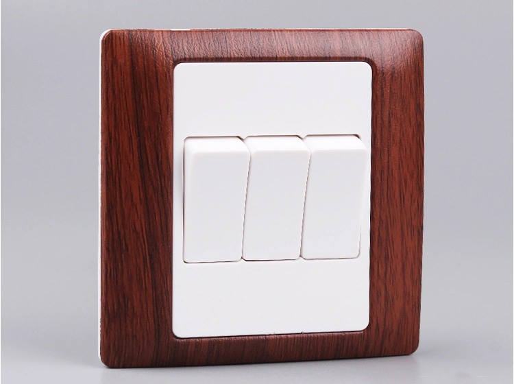 BS Wooden Color 3gang 10A 220V Electrical Switch