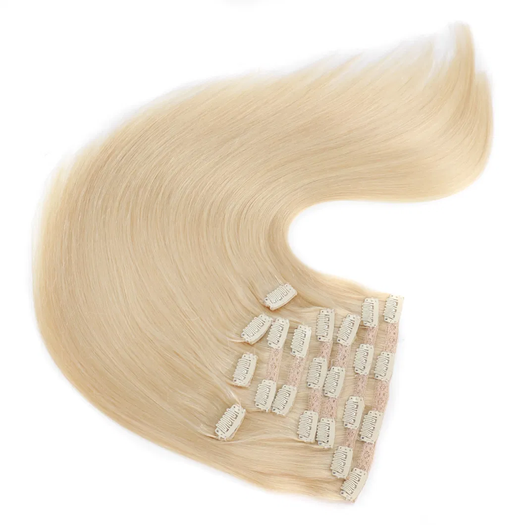 613# 60# Pure Blonde Color Clip on Human Hair Extension for Full Head Deluxe 120-160-220gram/Set