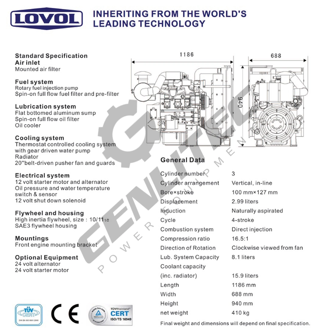 Silent Lovol 25kw AC 3 Phase Generator 30 kVA Diesel Generator Price for Sale