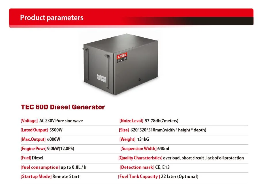 Diesel RV Inverter Generator 6kVA for Vehicle Caravan Motorhouse