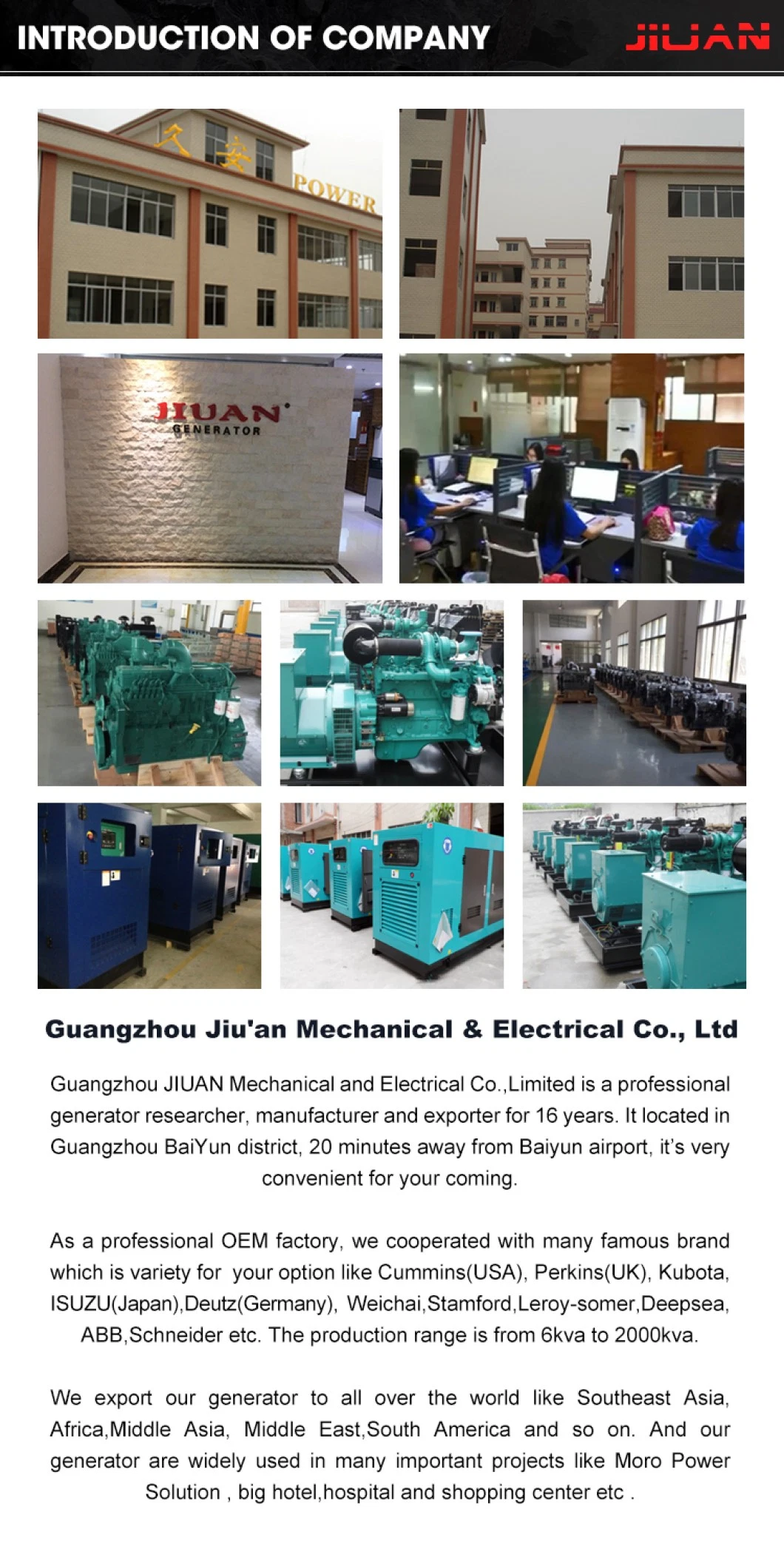 High Voltage Genset 3.3kv 6kv 6.6kv 10kv 10.5kv 11kv 1000-2750 kVA Kw Cummins/Perkins/Sme/Mitsubishi/Yuchai/Mtu Engine Electric Diesel Generator