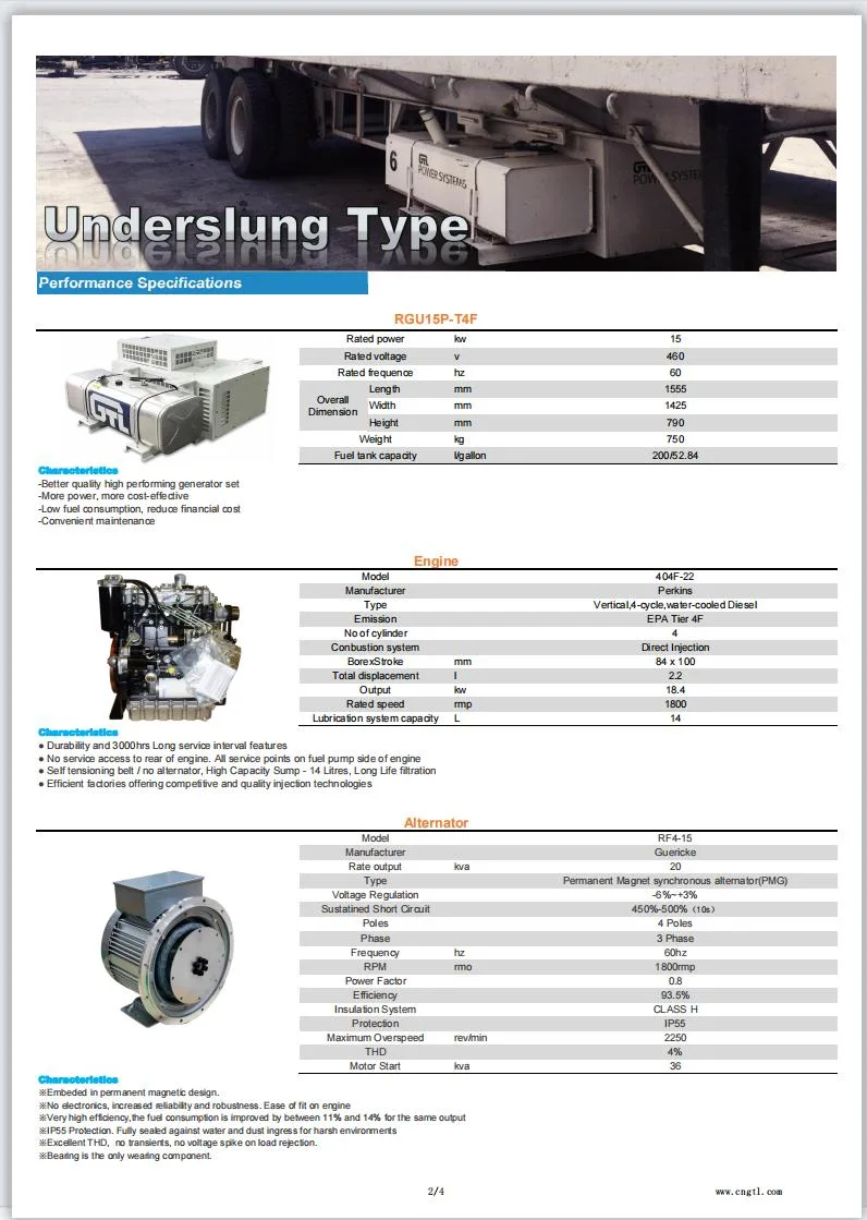 Reliable Quality Under Slung Reefer Container Use 15kw Reefer Diesel Generator