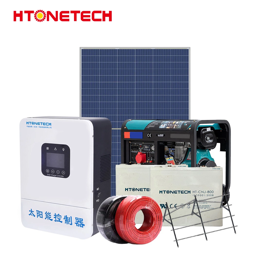 Htonetech off Grid Whole House Solar System China 5kw 93kw 300W Monocrystalline Solar Module 750 kVA Diesel Generator on Grid off Grid and Hybrid Solar System