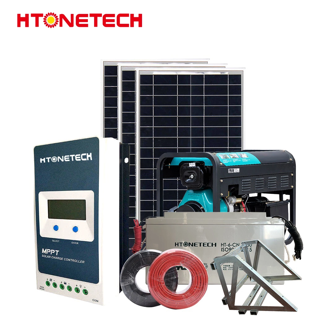 Htonetech off Grid Whole House Solar System China 5kw 93kw 300W Monocrystalline Solar Module 750 kVA Diesel Generator on Grid off Grid and Hybrid Solar System