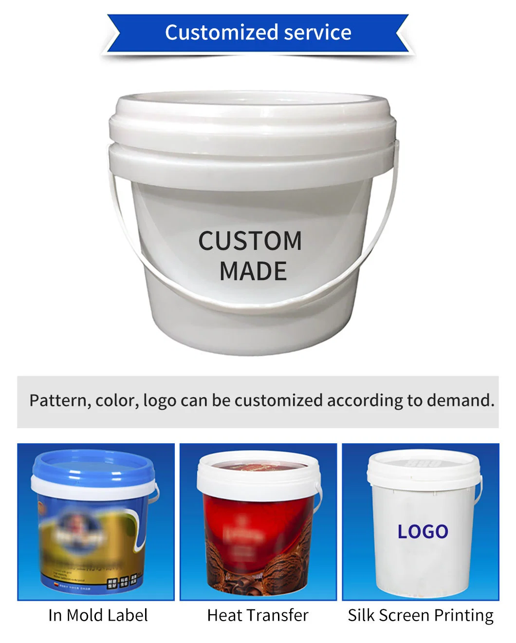 Plastic Bucket Factory Iml Color Customized PP Plastic Bucket for Ice Cream Container with Handle