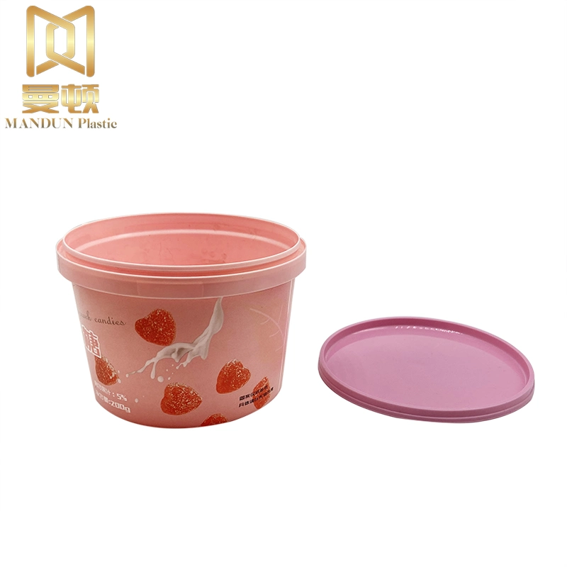 PP 500ml Round Gummy Candy Yogurt Ice Cream Iml Plastic Containers with Lid