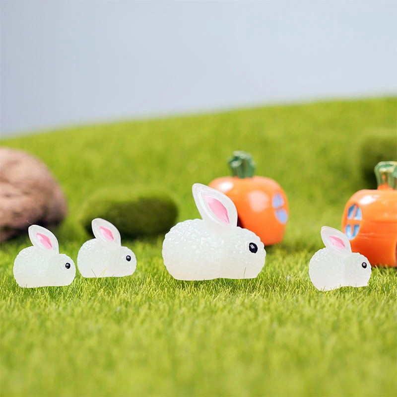 10PCS Mini Luminous Rabbit Micro Ornaments Miniature Animal Potted Decor Decoration Home Hare Micro World Accessories