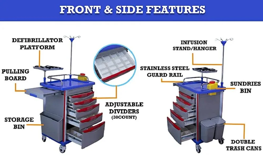 Rayman High Quality ABS Material Medical Cart for Hospital