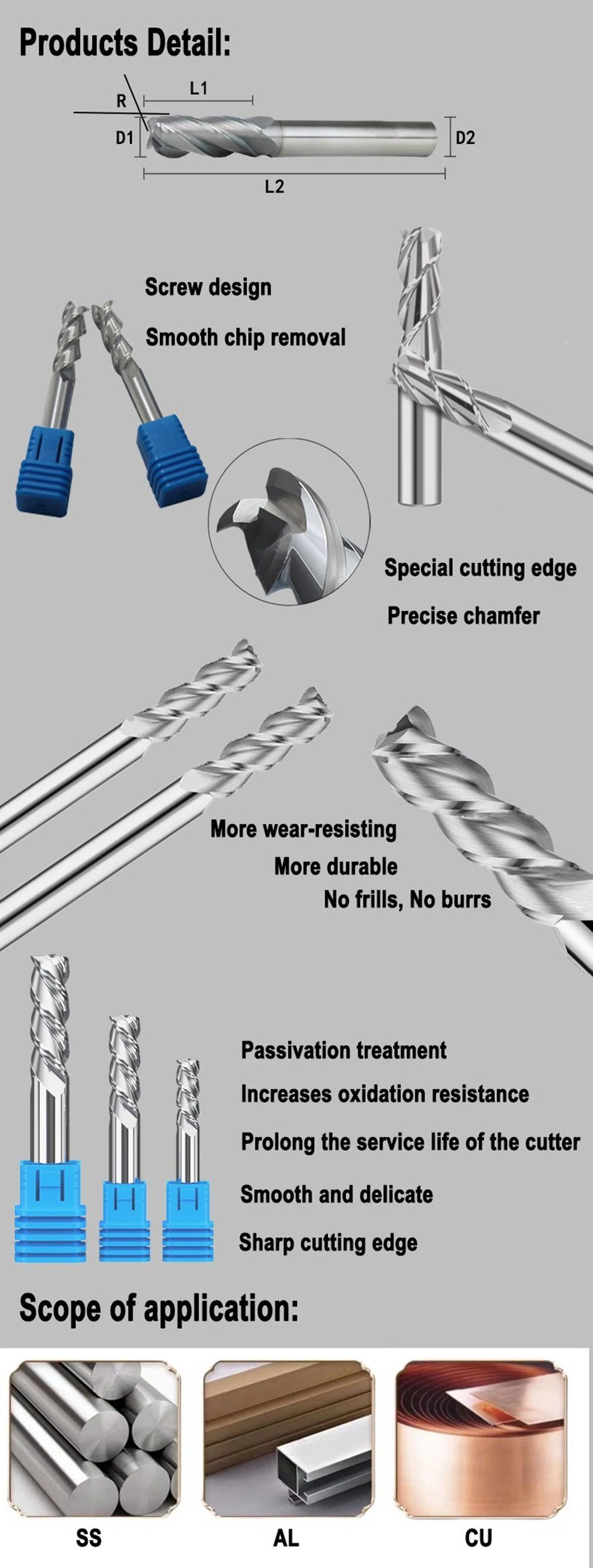 High Precision CNC Tools 4-Blade Corner Radius Milling Cutters Round Nose Cutter