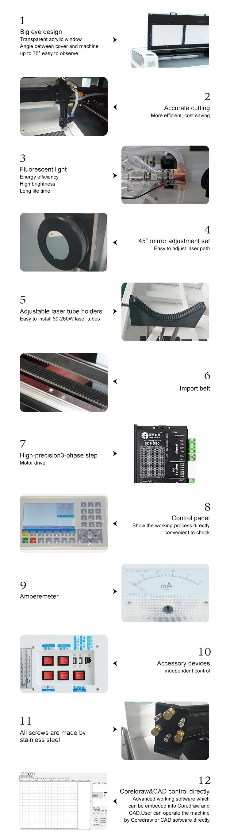 Lihua 60w 80w 100w 130w 150w 180w 200w 260w 300w Laser Cutter for Foam, Plastic, Textile, Paper, Mdf, Leather, Acrylic, Wood, and Fabric