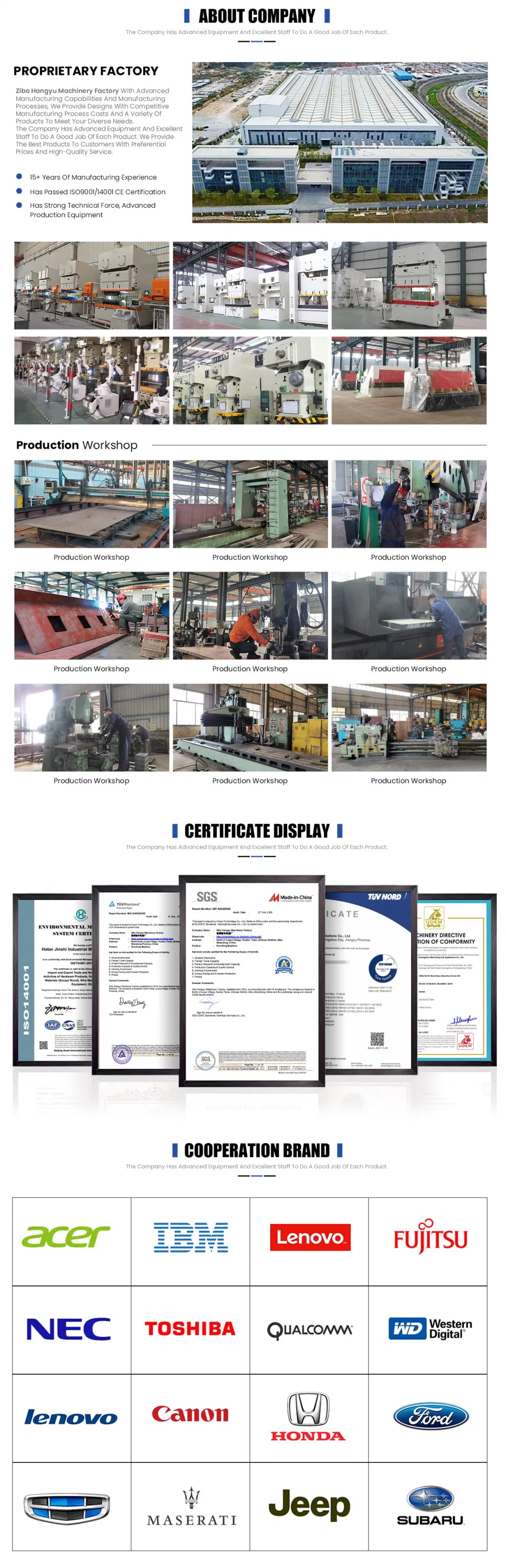 Automatic 100 Ton/200 Ton/300 Ton/500 Ton/800 Ton Four Column Double Action Deep Drawing Hydraulic Press for Metal Forming with CE&SGS