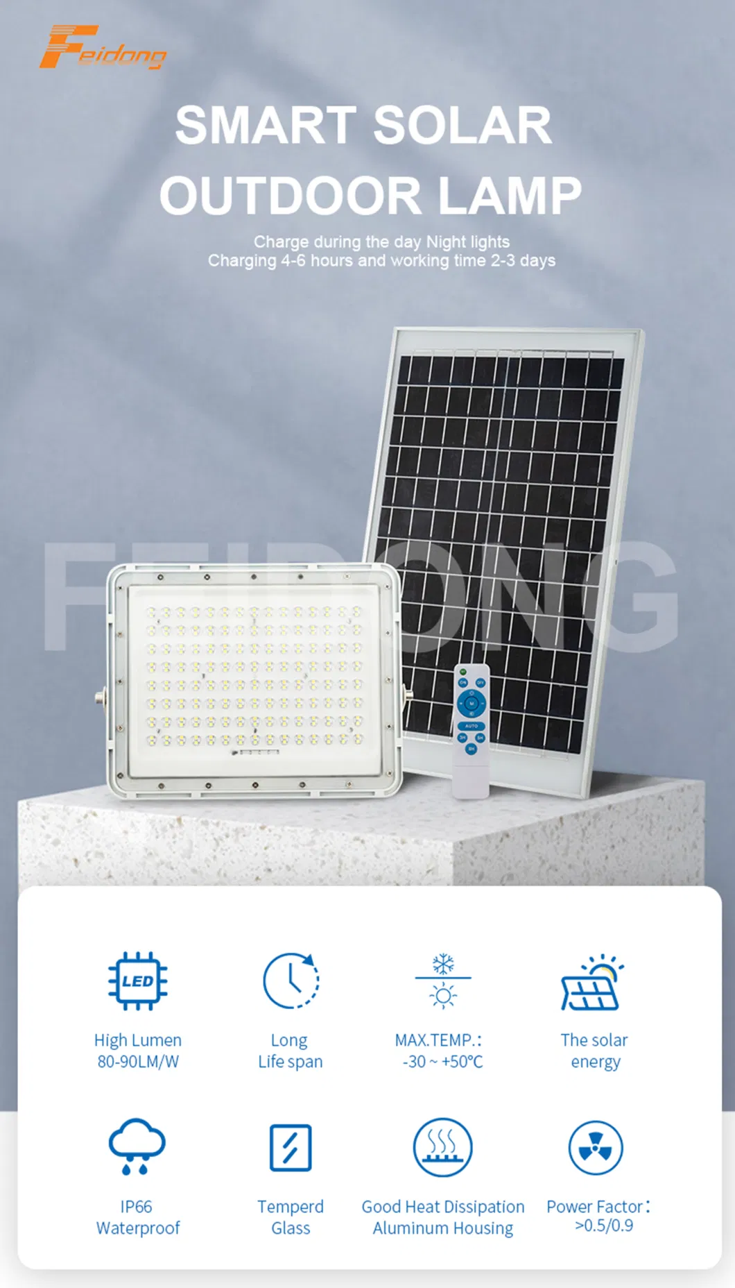 High Quality Aluminium Waterproof Outdoor Stadium Villa LED SMD Solar Flood Light