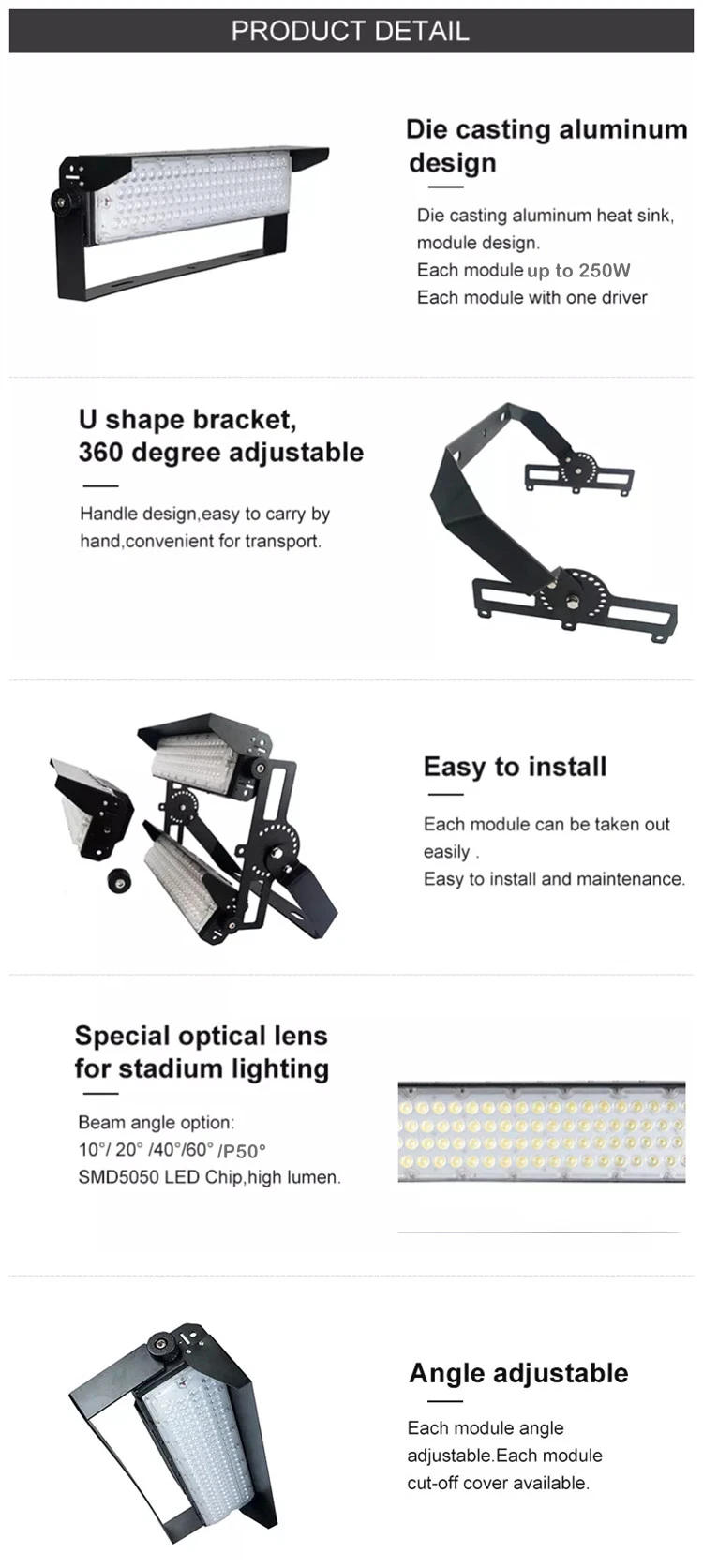 IP65 Outdoor Area Lighting 160lm/W 500 Watts Outdoor Stadium LED Flood Light