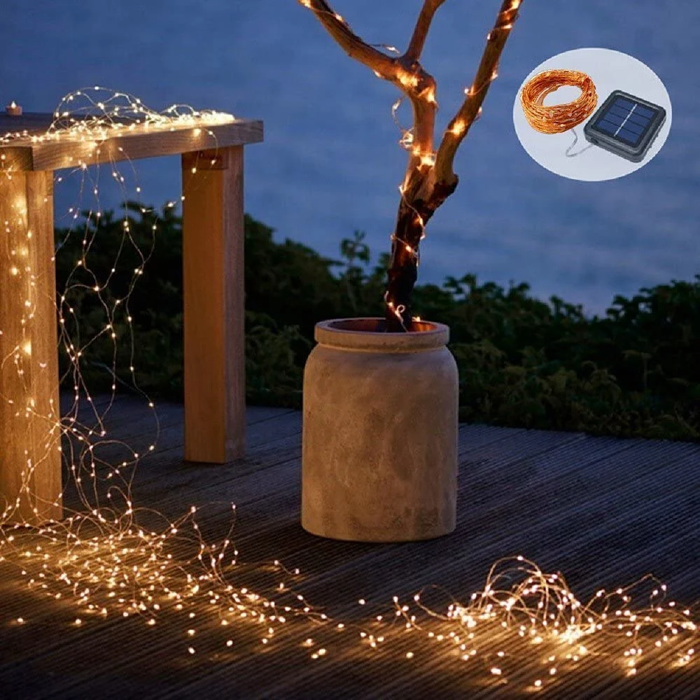 100 LED Wire Fairy Lights Waterproof Outdoor Solar String Lights