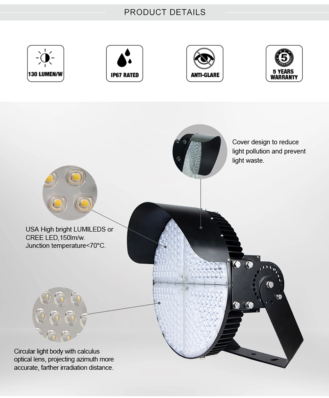 Well Designed LED Stadium Sports Light 400W 500W 750W 1000W 1200W Flood Light Stadium for Large Sports Field Lighting