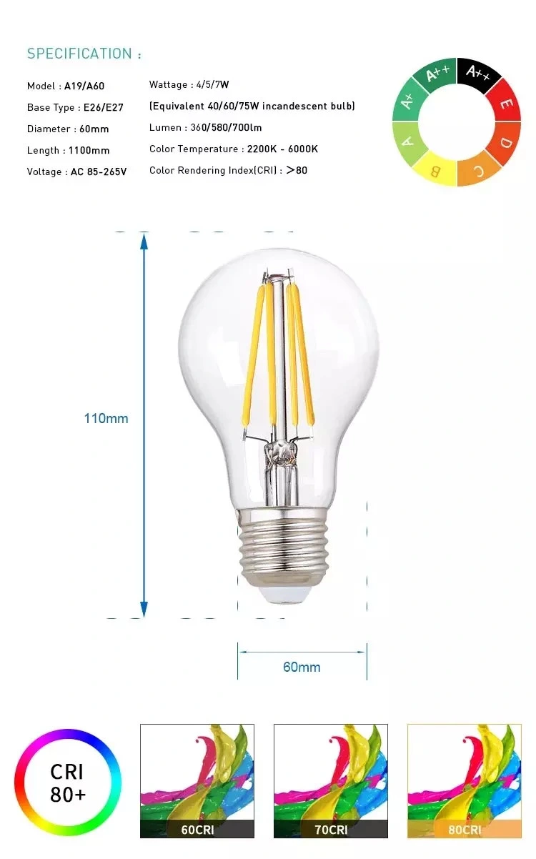 Ce UL Saso Warm White Vintage G95 2W-8W E27 Global LED Filament Bulb Made in China for Decorative Home &amp; Business Indoor Lighting From Best Distributor Factory