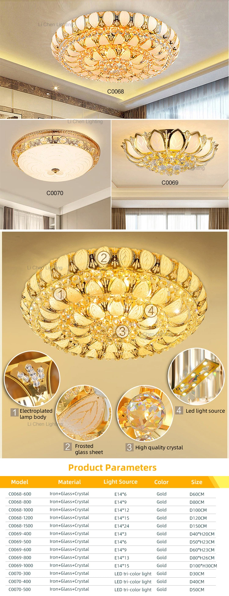 Modern Style Lighting Decorative Living Room Dining Room Glass Crystal LED Ceiling Lamp