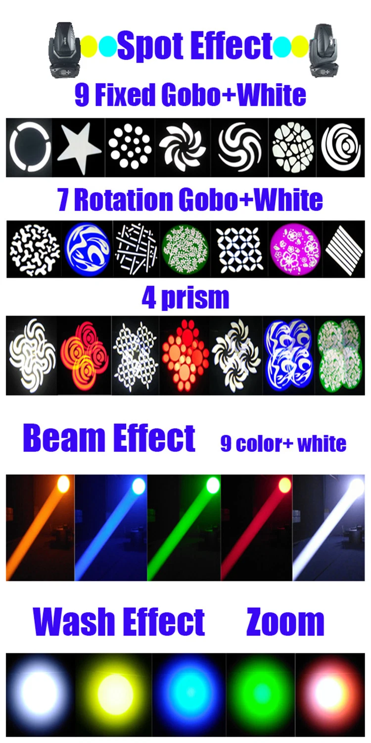 DJ Equipment 200W LED Beam Spot Wash Moving Head Light with Zoom