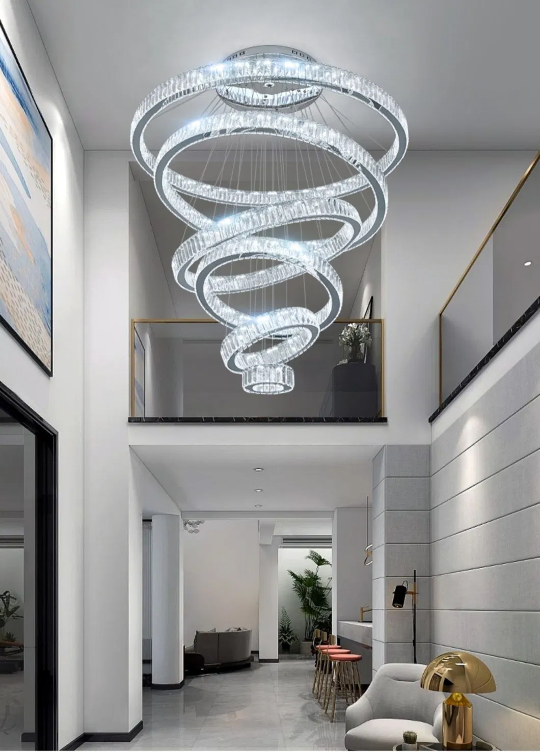 Luxury Contemporary Suspended Creative Ring Hanging Crystal Chandelier Pendant Industrial Lighting