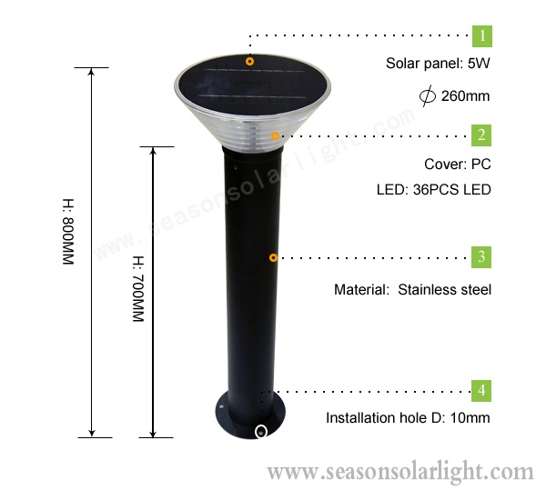 Smart Energy System Decoration Lighting Outdoor Bollard Solar Garden Light with LiFePO4 Battery &amp; LED Light