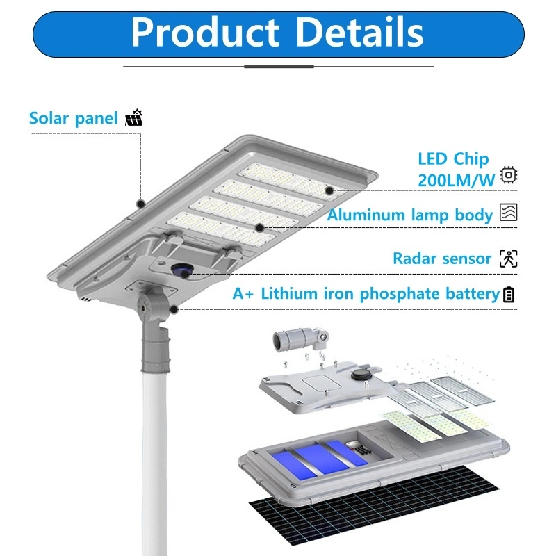 Light Messenger Professional All in One Street Lighting Price with Panel Remote High Power Road Post Solar Street Light LED