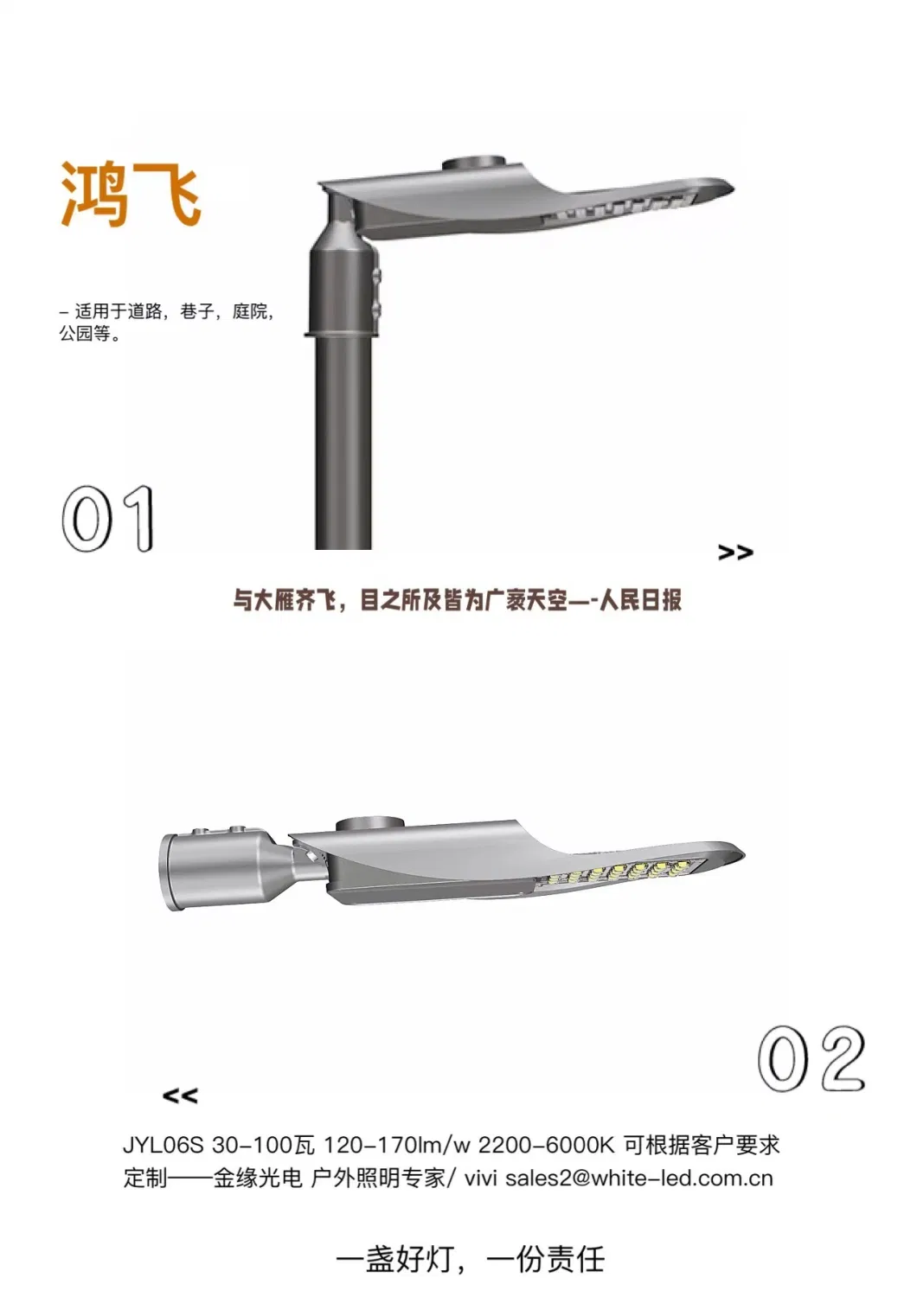 Jyl06s CKD High Light Efficiency 160-170lm/W 30-100W LED Street Lighting for Urban and Residential Area