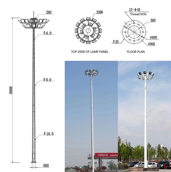 Hepu 4IP65 70FT 80FT 90FT 15m 1500W 1200W 300W 400W Waterproof Outdoor Adjustable Solar LED Flood High Mast Lighting Light with Pole for Airport Sports Stadium