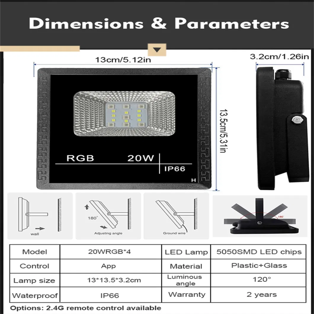 LED Floodlight RGB Waterproof IP66 Outdoor Garden Lighting RGB LED Flood Light