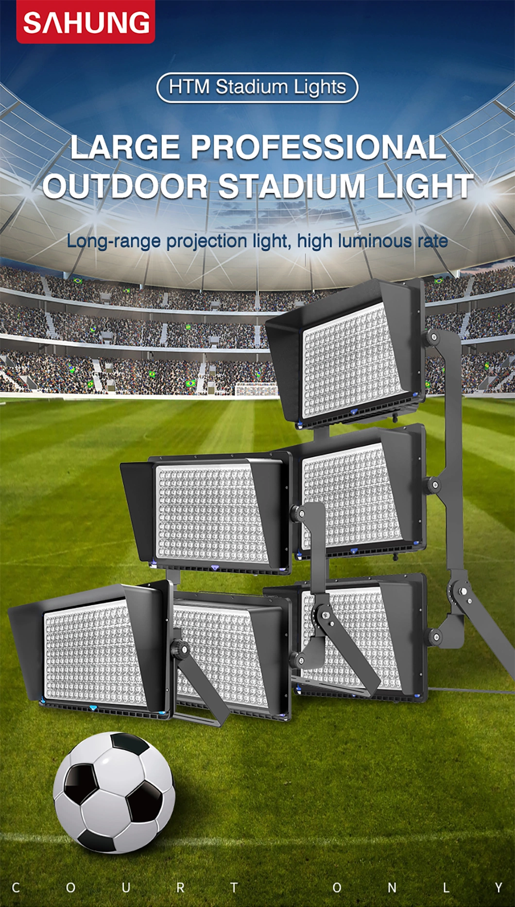 Factory Direct Waterproof High Mast Professional Sport Field LED Stadium Flood Lighting