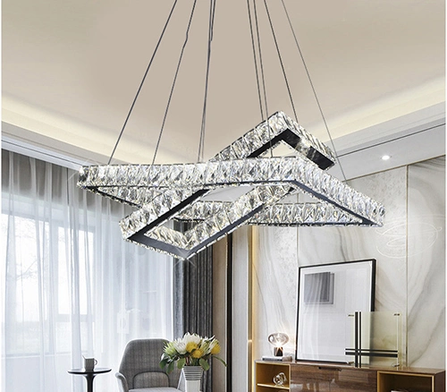 Modern LED Crystal Lighting Pendant Lamp Hanging Light Square Shape Decorative