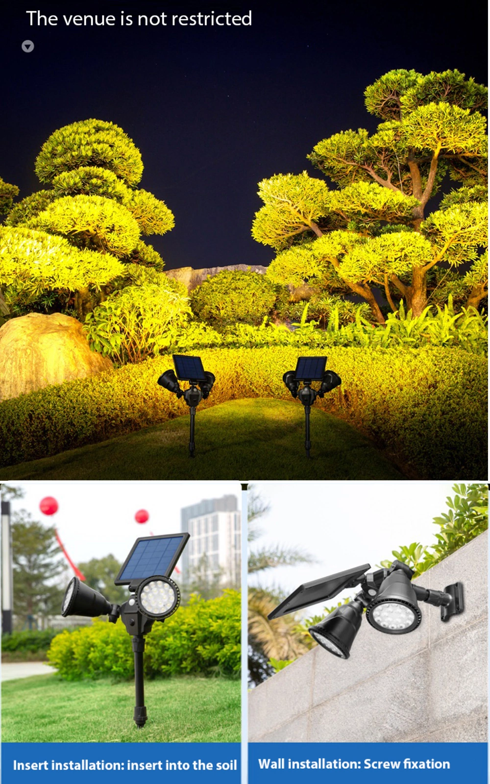 Amazon&prime;s Hot Solar Lawn Lights Outdoor Garden Double Head Spotlights Human Body Induction Lawn Lights Wall Lights