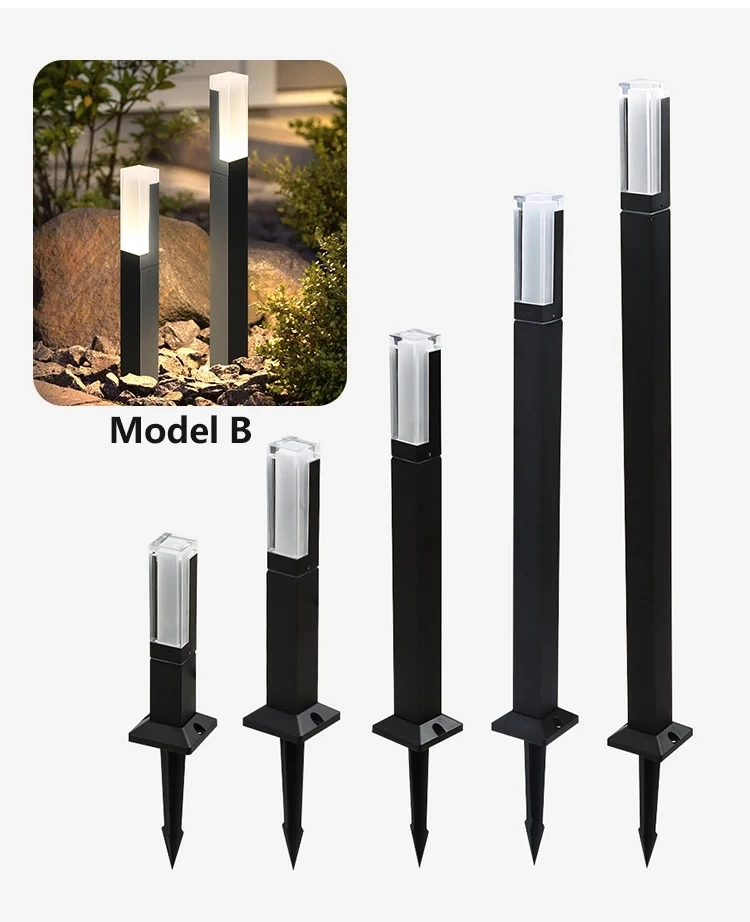 5W LED Square Aluminum IP65 Oudoor Landscape Acrylic Post Bollard Garden Spike Lawn Lamp