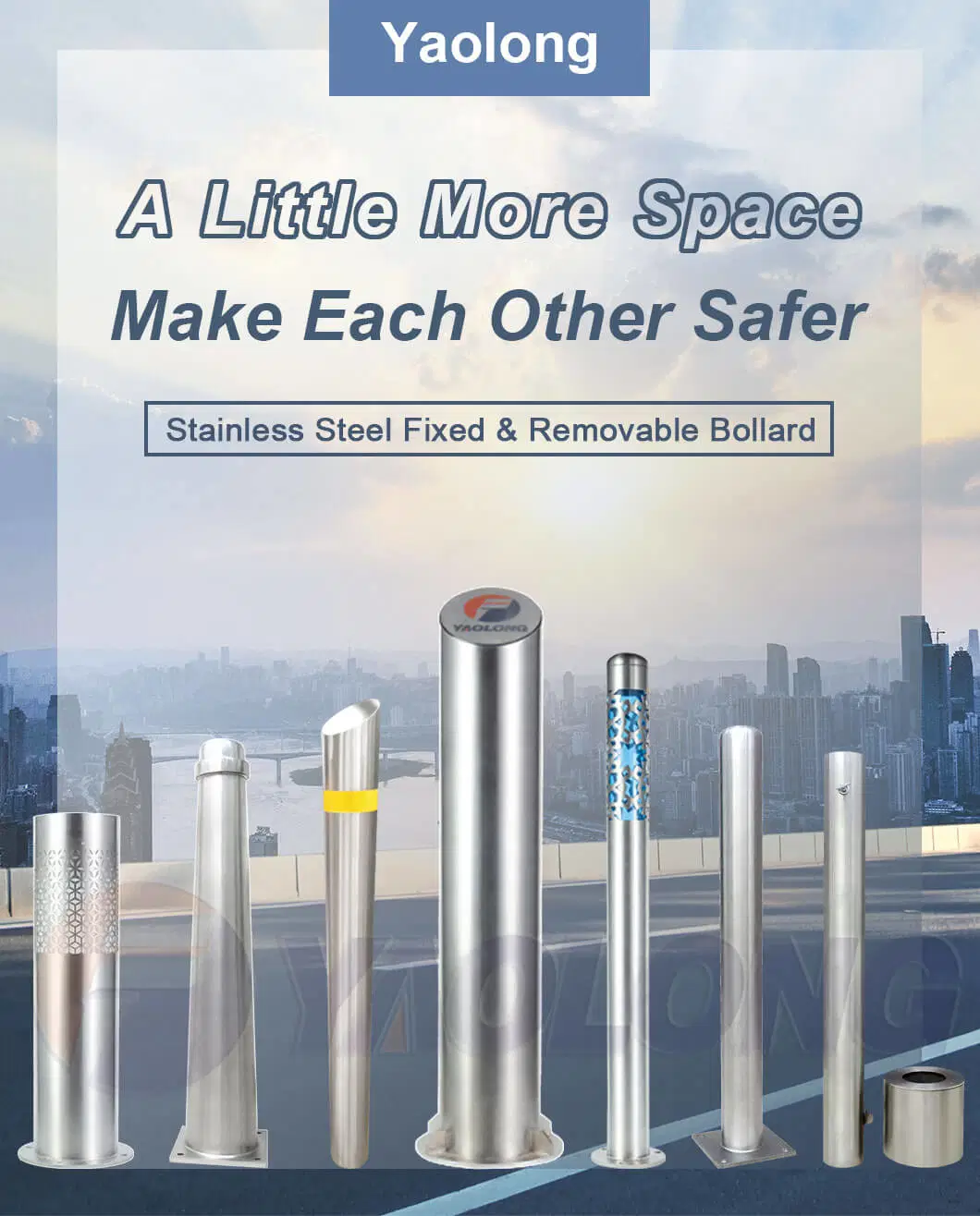 Easy Installing 304 Stainless Steel Reflective Bollard for Road Security