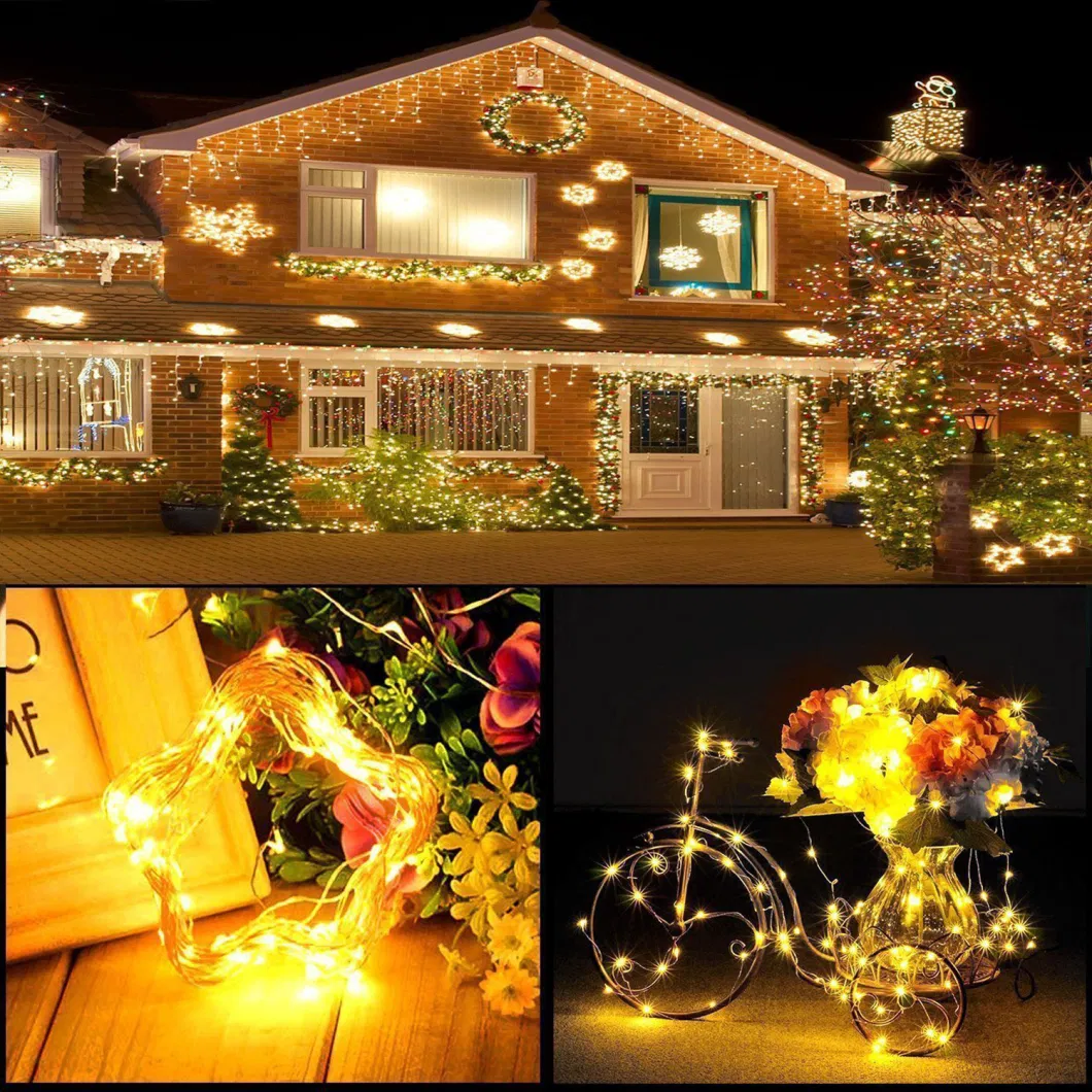 Solar String Lights LED Outdoor Garden Waterproof 2 Functions Christmas Day Decorative Copper Wire String Lights