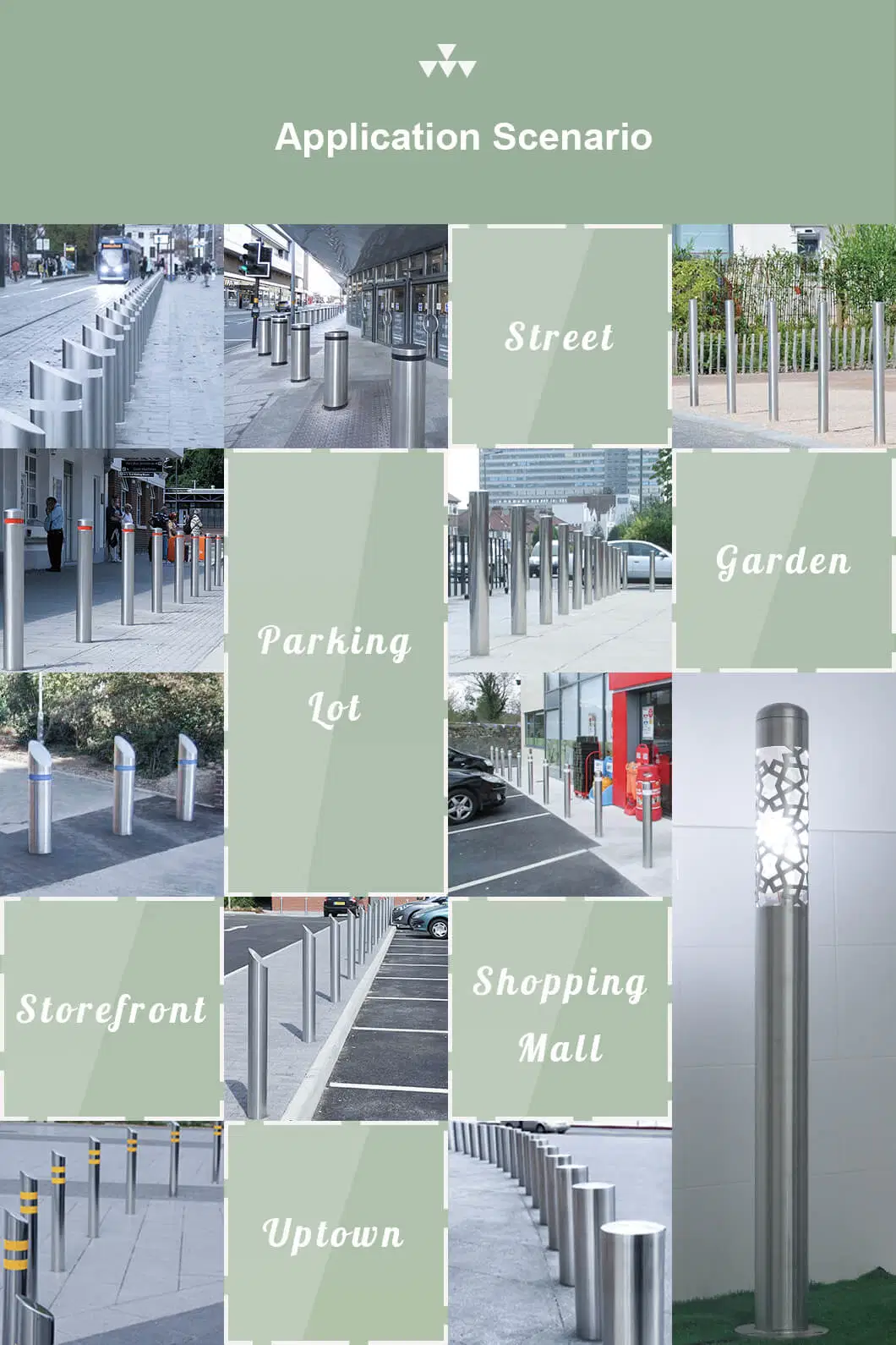 304L Short Stainless Steel Road Safety Bollards for Pedestrian Security