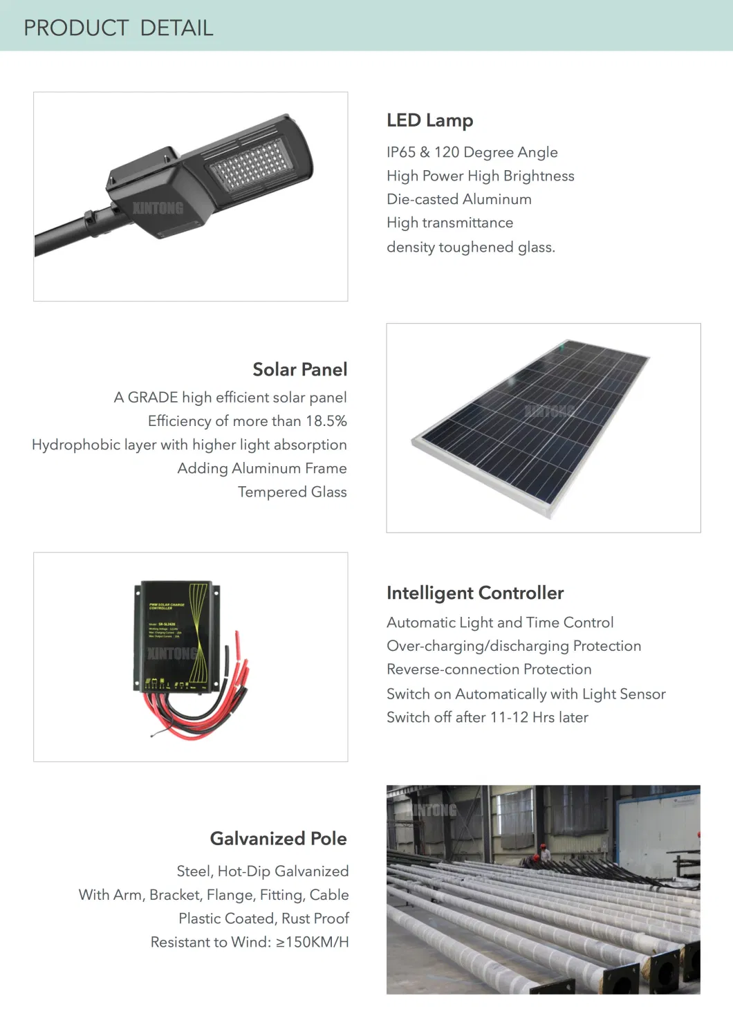 Solar LED Street Light Price 60W Outdoor LED Street Light Column Specifications Galvanized Steel for Street Light