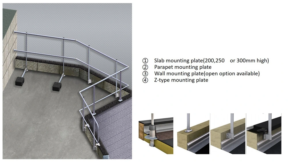 Fixed Mounting with Straight Upright Roofing and Safety Guardrail