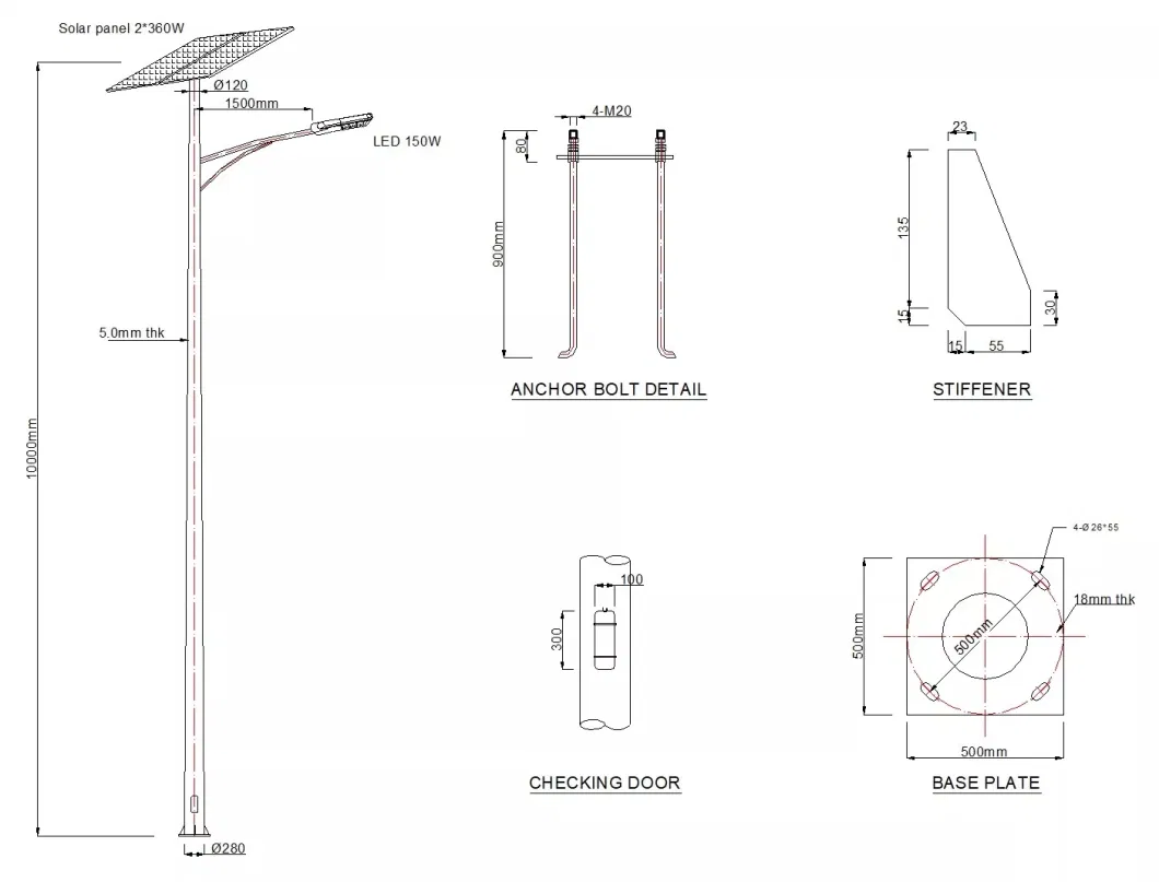 3-60m Galvanized Steet Light Mast Pole