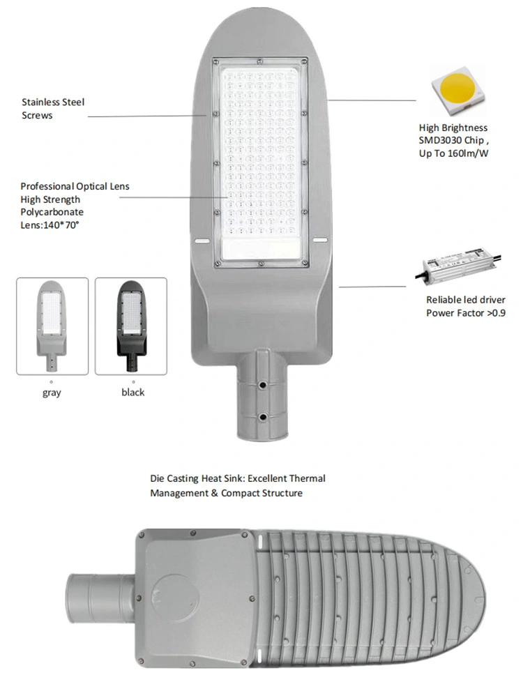 High Brightness LED Street Light Luminaries with Photocell 50W 60W 80W 100W