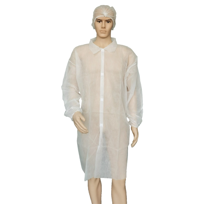 Breathable Non-Sterile Snap Button Blue SMS Isolation Gown GB18401-2010 Class B Disposable Medical Nonwoven Lab Coat