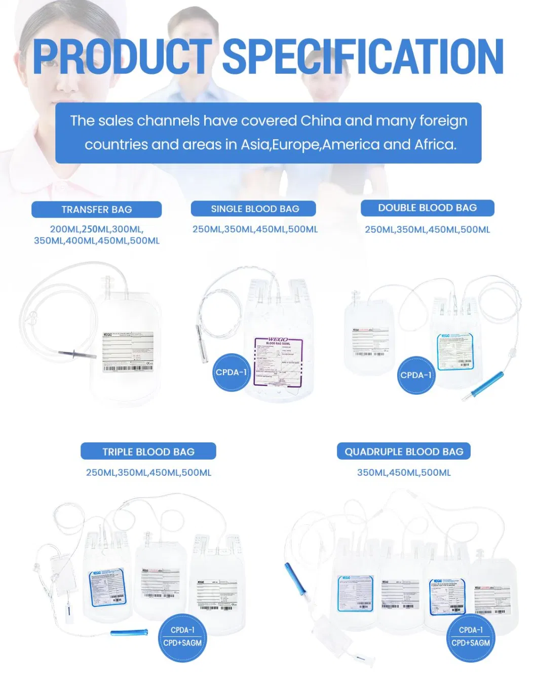 Medical Disposable Blood Collection Bag Single Double Triple Quadruple Transfusion Blood Bag